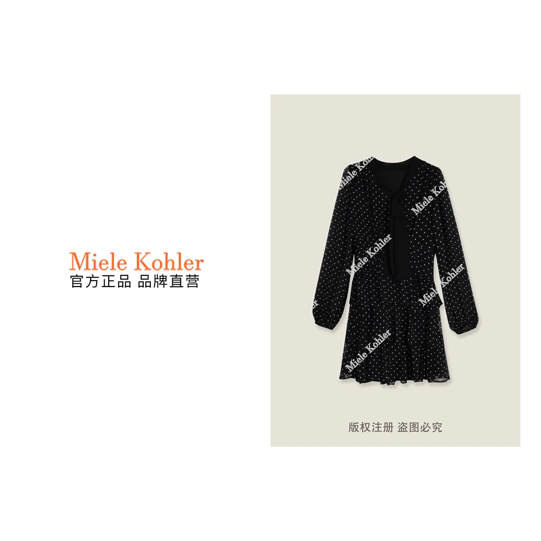 新款波点设计百搭通勤风长袖收腰连衣裙 MKOKQ6219【澳门小源同款】