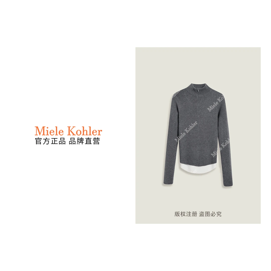 新款时尚假两件拼接半拉链长袖上衣 MKKQ36377【澳门小源同款】