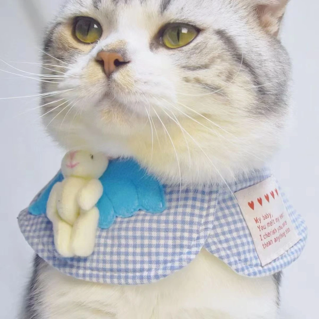 宠物围脖可爱口水巾猫咪狗狗拍照道具格子中小型犬ins风围脖宠物