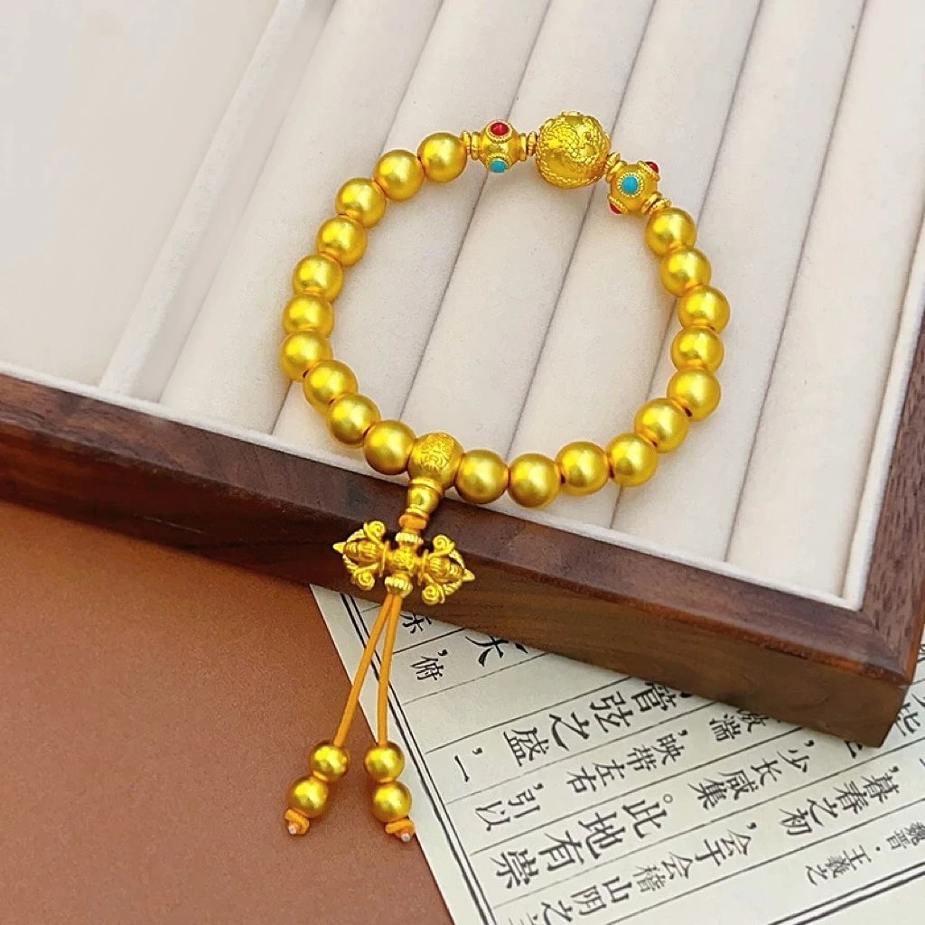 SL2339 龙珠金刚杵卡8手链 古法中式金色手串