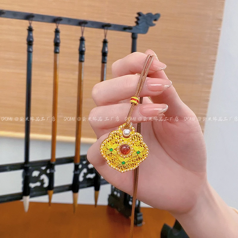 XL3272 花丝镶嵌白珠如意项链 古法精美时尚毛衣链女