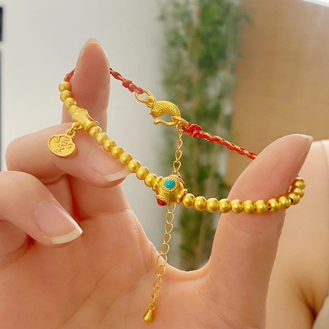SL2299 招财进宝转运珠红绳手链 古法编绳珠珠手串
