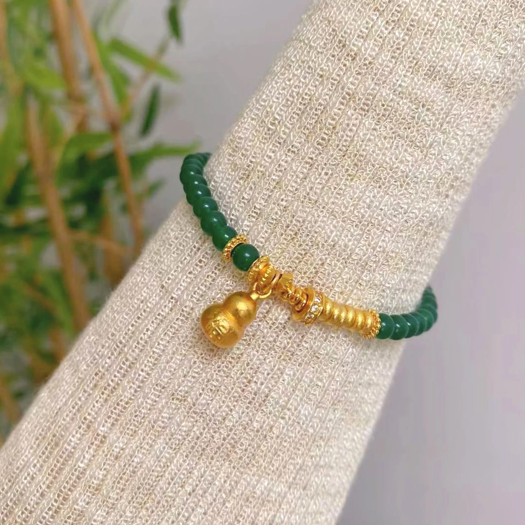 SL2273 葫芦小盘缠绿珠手链 弹力绳百搭国风手饰