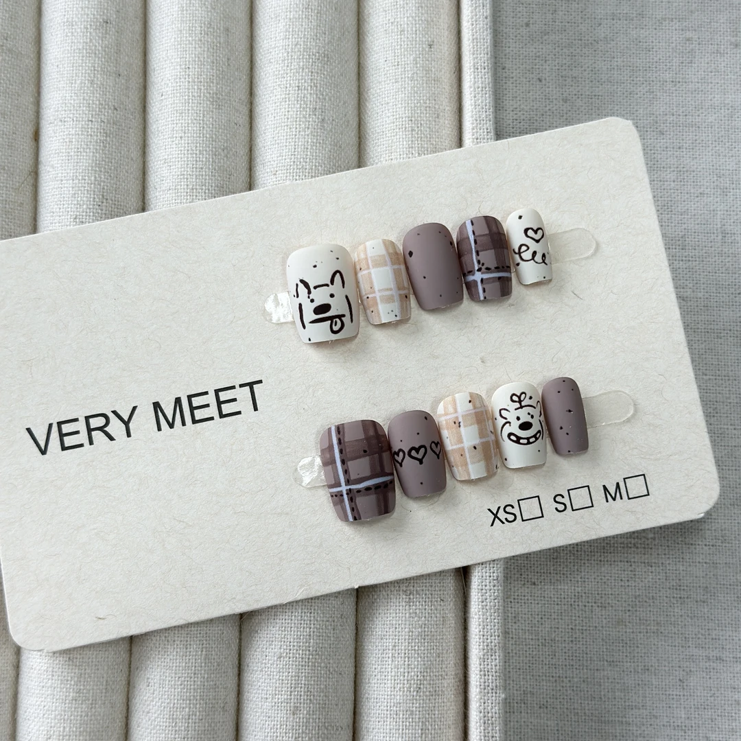 VeryMeet半手工磨砂质感可爱卡通手绘款短T穿戴甲美甲贴片36