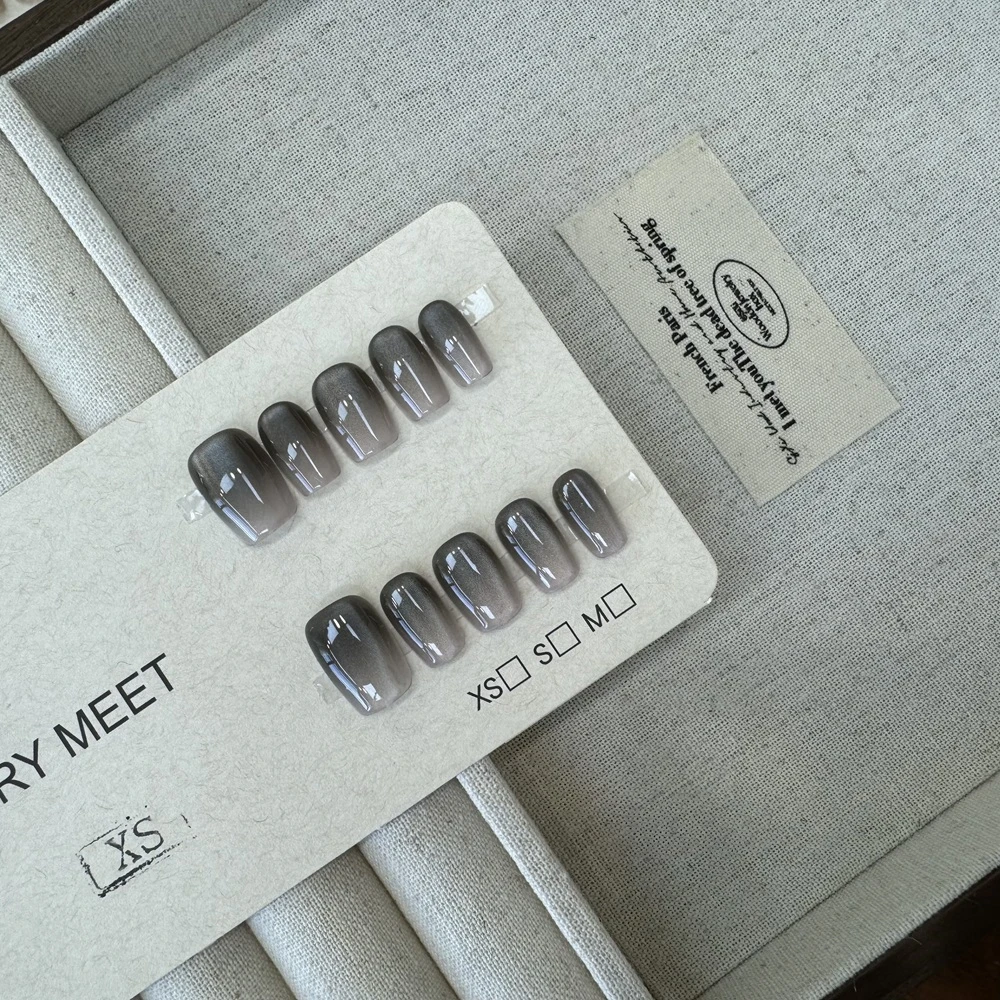 【VeryMeet-穿戴甲】半手工渐变灰黑色简约辣妹y2k美甲贴片女L136