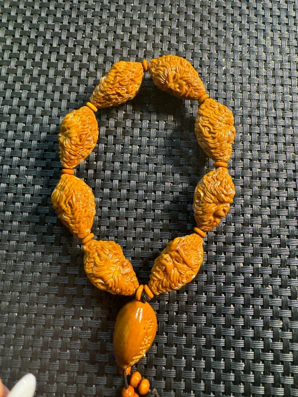 浩然正气大圣猴十年梅林大三角橄榄核雕手串1.8