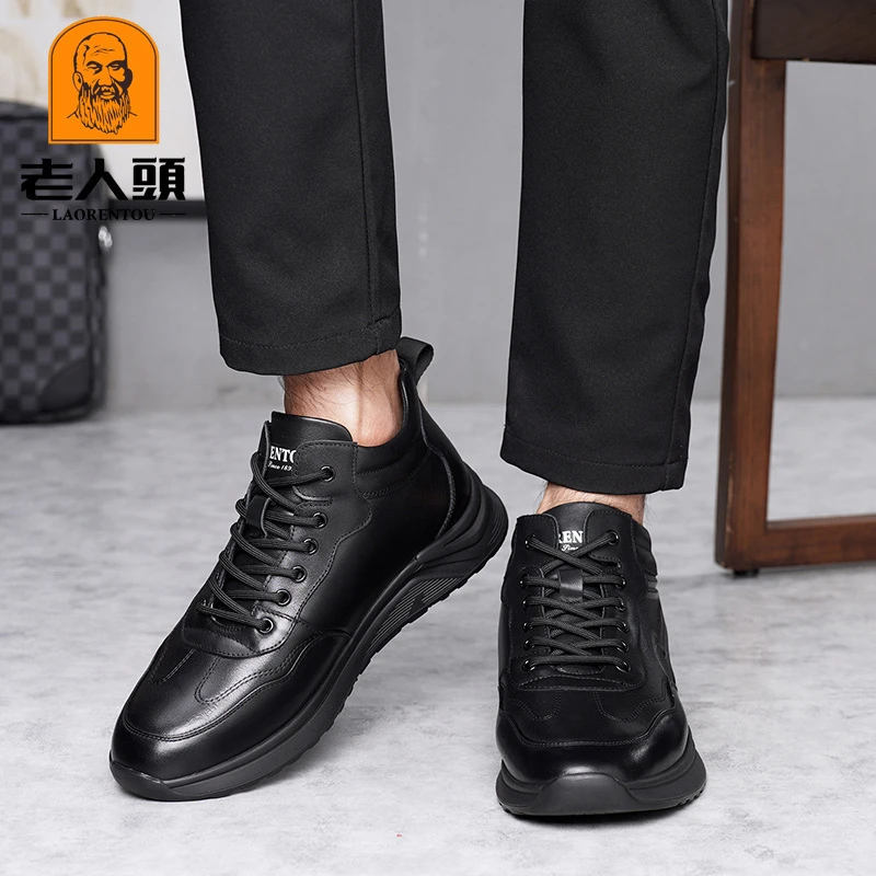 老人头冬季新款棉鞋男高帮鞋真皮加厚绒毛大棉鞋防寒保暖户外短靴