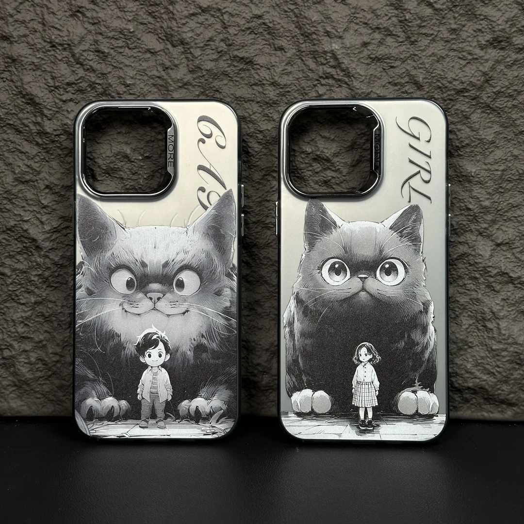 猫和男女孩苹果11/12/13/iPhone14ProMax新款可爱情侣15pro手机壳