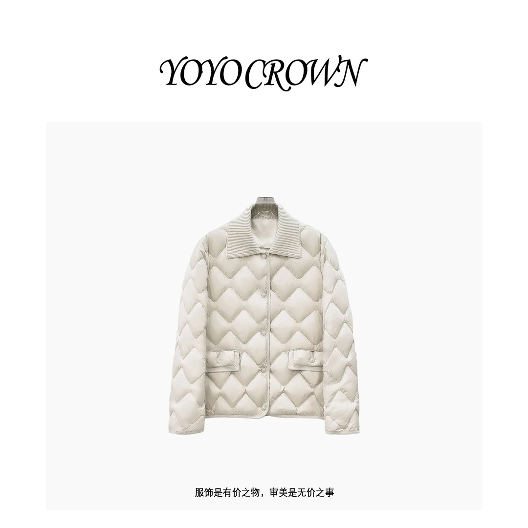 YOYO CROWN 羊毛领冬季新国标90白鹅绒轻盈保暖短款羽绒服压格