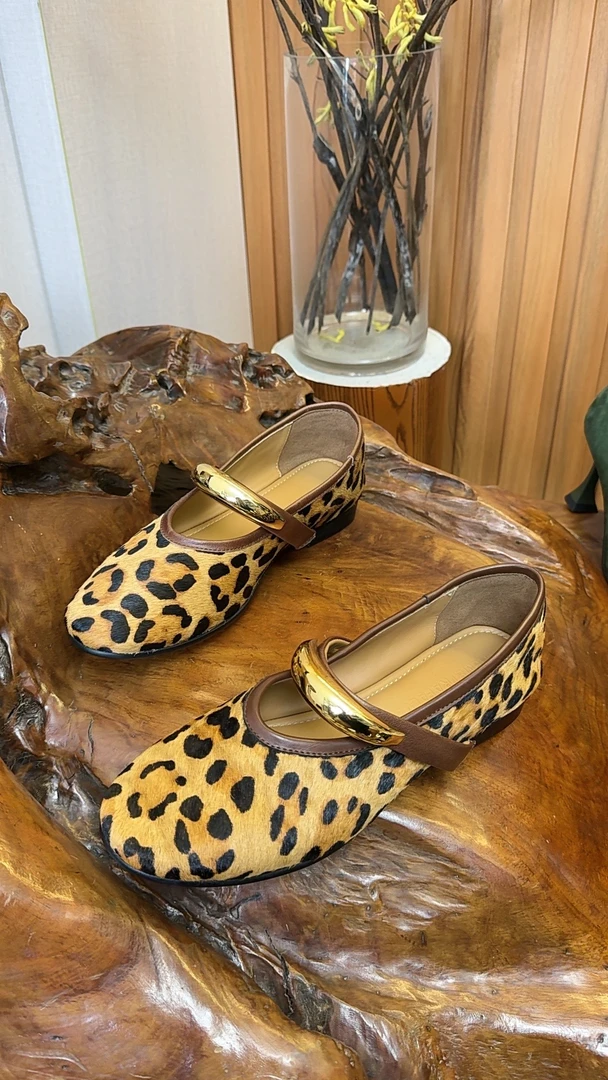 爱的睿复古豹纹浅口包头鞋