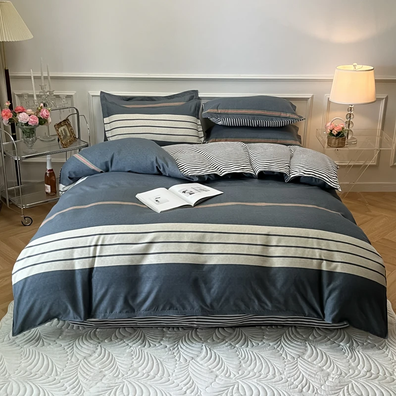 加厚斜纹磨毛四件套床上用品被套床单双人被罩宿舍简约床上4件套