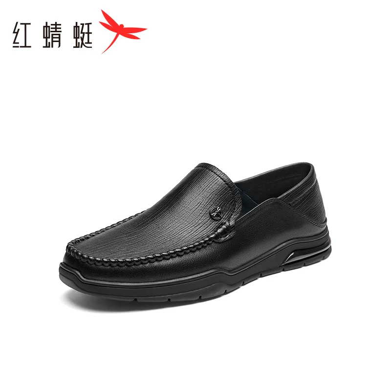 红蜻蜓羊皮休闲皮鞋2023春秋款男鞋软底透气单鞋通勤一脚蹬豆豆