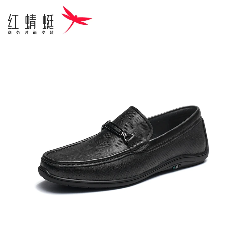 红蜻蜓豆豆鞋男2023夏季新款男鞋羊皮乐福鞋休闲鞋子一脚蹬皮鞋男