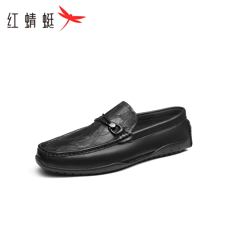 红蜻蜓英伦风乐福鞋2023春秋新款男鞋真皮一脚蹬豆豆男士皮鞋潮