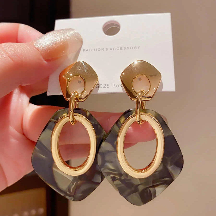 合金树脂耳饰 复古夸张几何不规则树脂大耳环女高级感小众耳饰