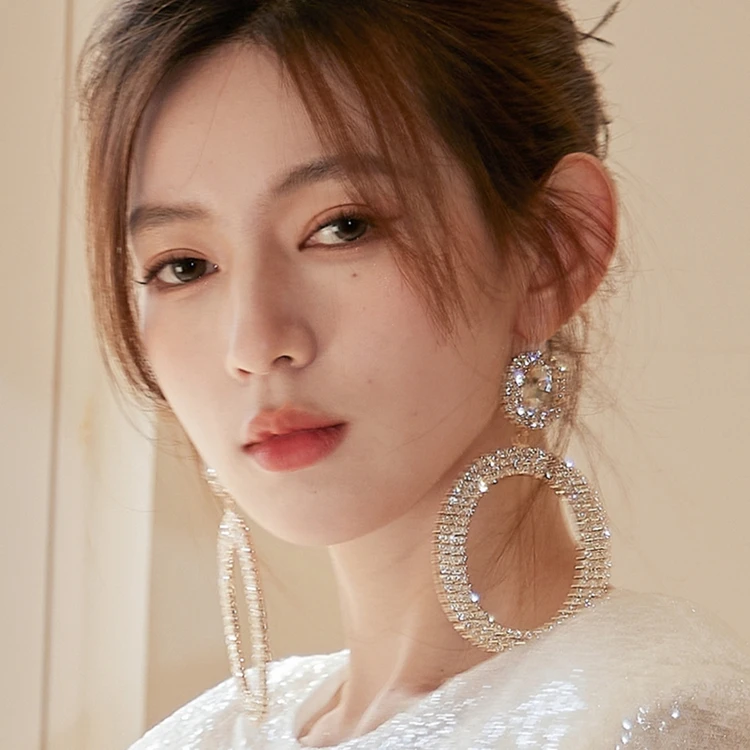 合金耳饰 轻奢欧美个性耳环显脸小夸张大耳饰爆闪耳钉配礼服