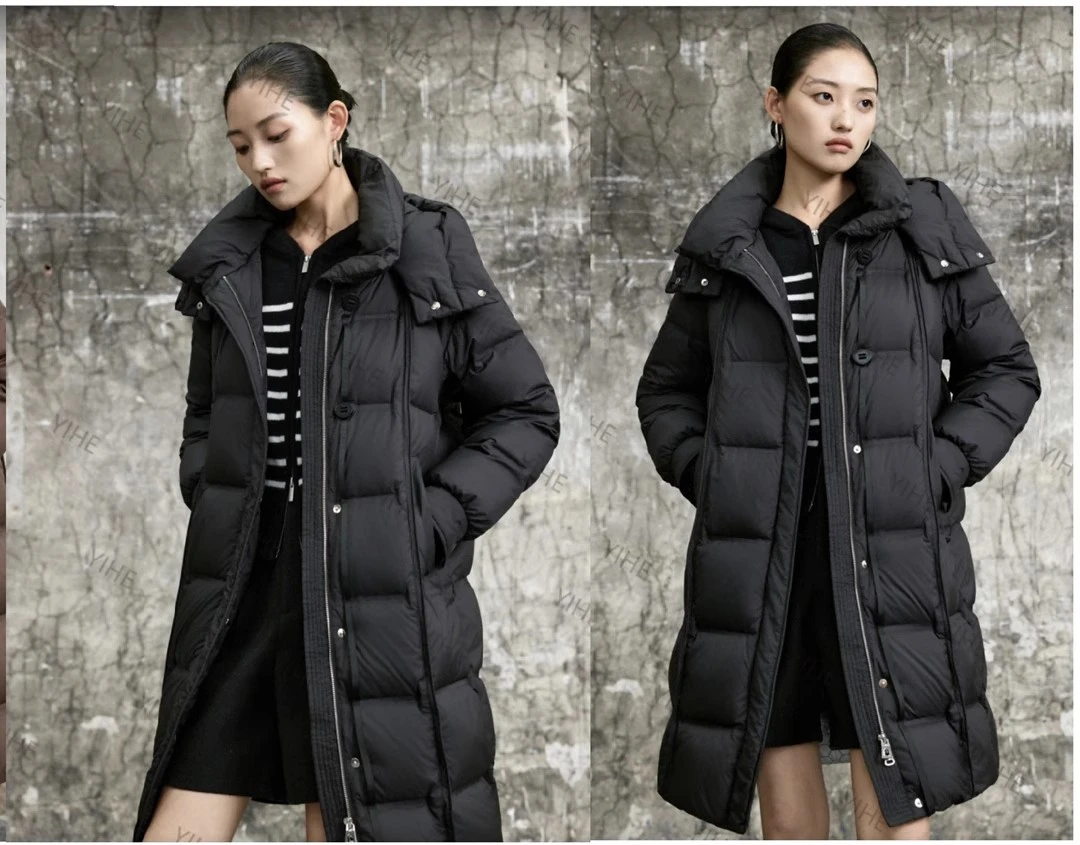 【索侖莎】 衣长94 2024新款通勤黑金长款羽绒服506