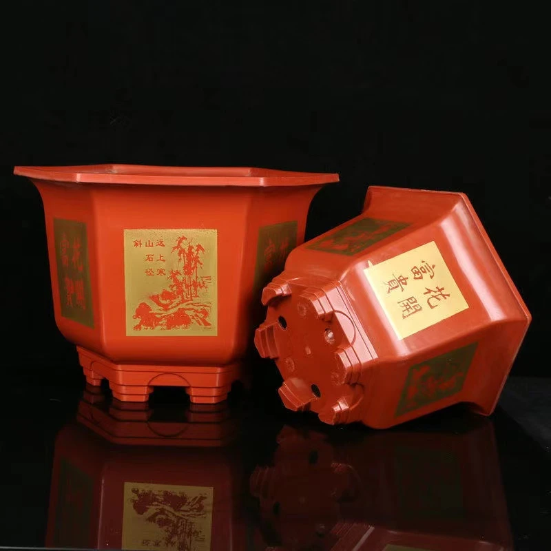 【拍1发5】30口径六角仿陶瓷树脂塑料阳台花卉盆栽室外花盆CL380
