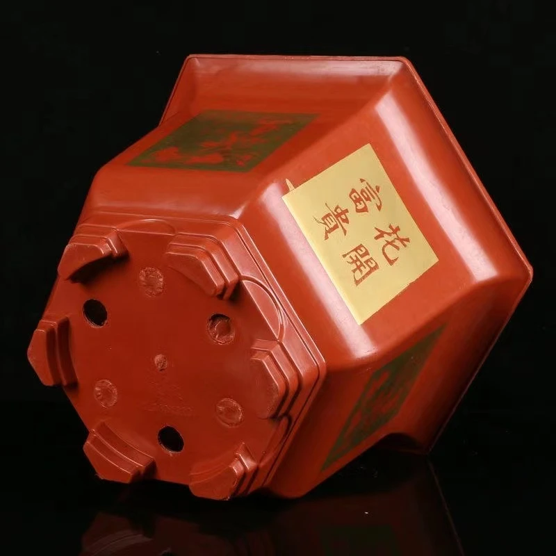 【拍1发3】26口径金色六角仿陶瓷树脂塑料阳台花卉盆栽室外多肉花盆