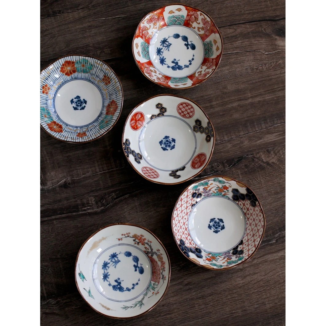 日本进口美浓烧染锦花草千鸟美浓烧陶瓷碗沙拉汤碗餐具盘碟子A38