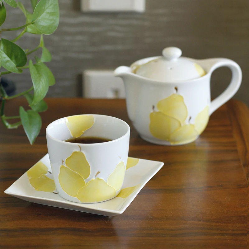 日本进口有田烧德七窑手绘梨子葡萄桃子水果陶瓷茶杯子碟茶壶A58