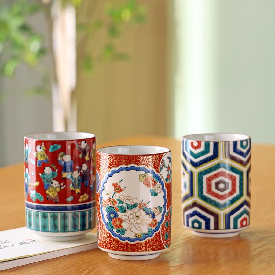日本进口九谷烧复古九谷木米庄三陶瓷手握主人茶杯品茗杯茶具A192