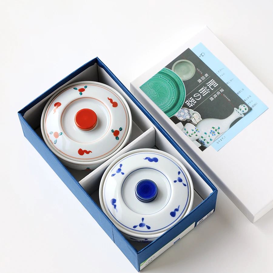 日本进口有田烧青花日式餐具盖碗日料隔水蒸蛋碗甜品炖盅辅食A110