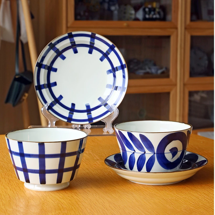 日本波佐见烧复古格子木叶日式拉面大碗深碗意面深盘菜盘网红A12