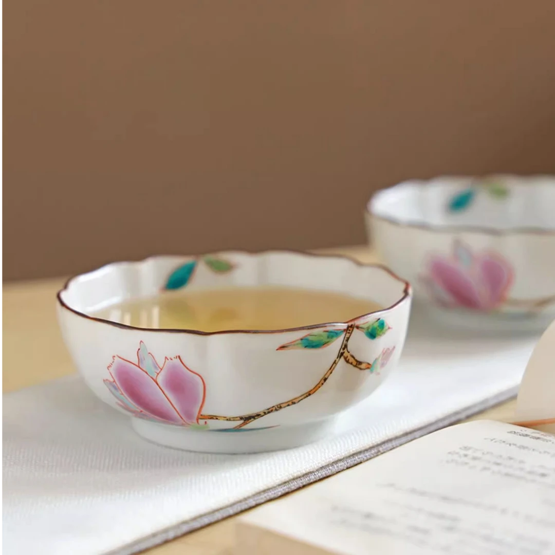 日本进口九谷烧手绘瓷宽口大茶杯主人单杯品茗杯茶盏零食小碗A32