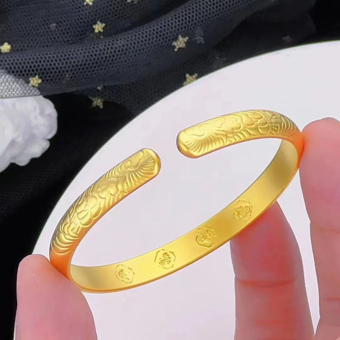 亿宏YIHONG 铜合金手镯 古法传承手镯开口实心简约錾刻民族风国风