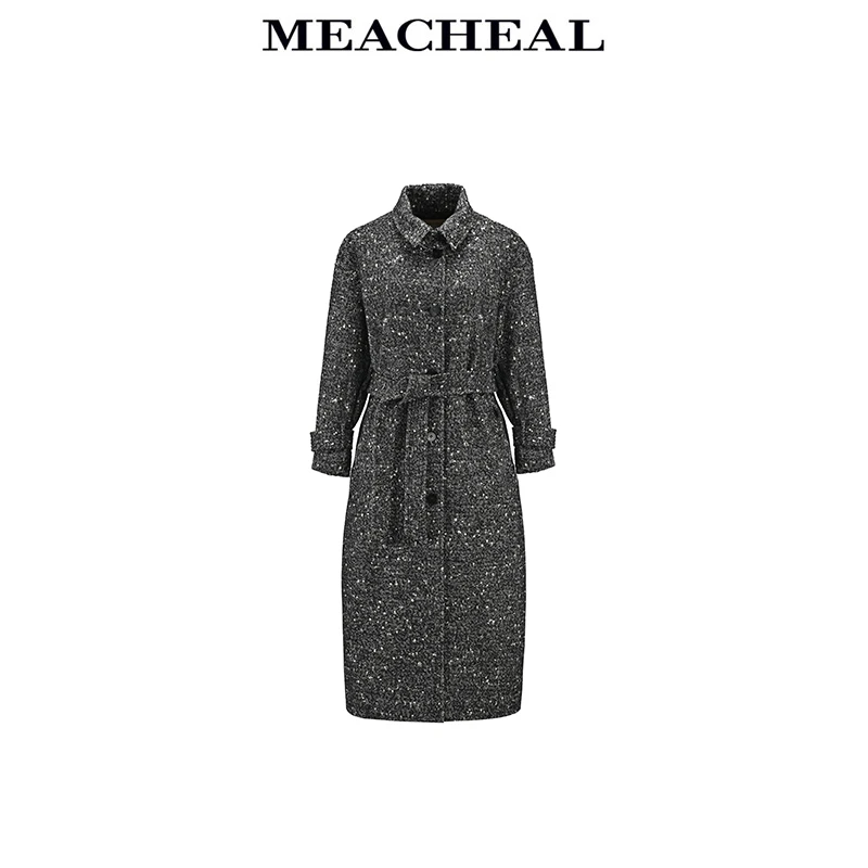 MEACHEAL米茜尔冬季新款烟雨水墨设计感中长款大衣