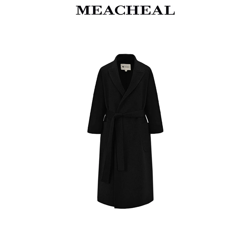 MEACHEAL米茜尔绵羊毛冬季新款烟墨黑毛呢大衣