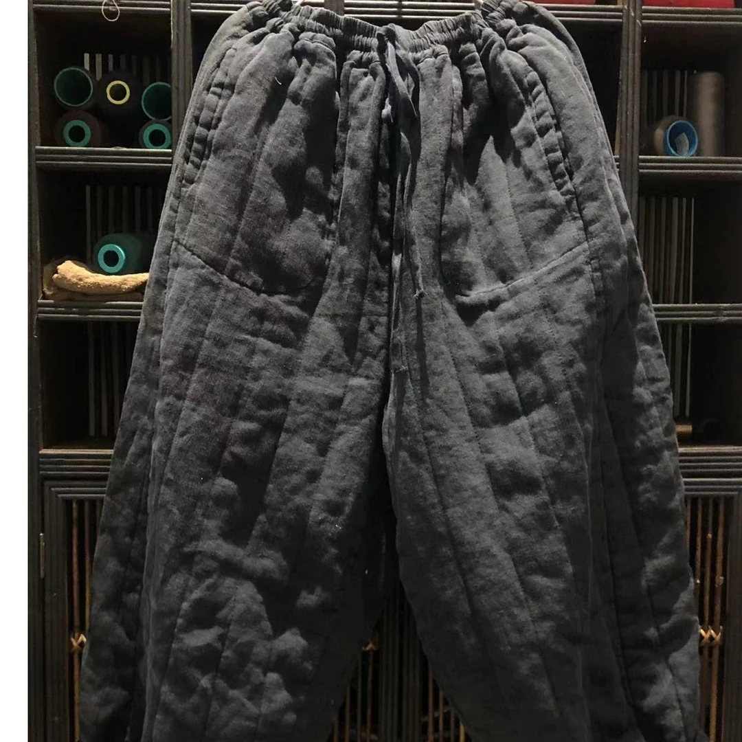 sunianweiyang/素年未央 不晚 文艺复古亚麻绗棉加厚棉裤