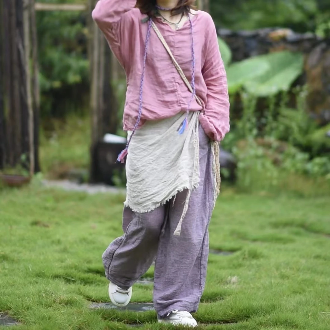 素年未央 SN63 质  休闲复古苎麻抽绳宽松阔腿长裤