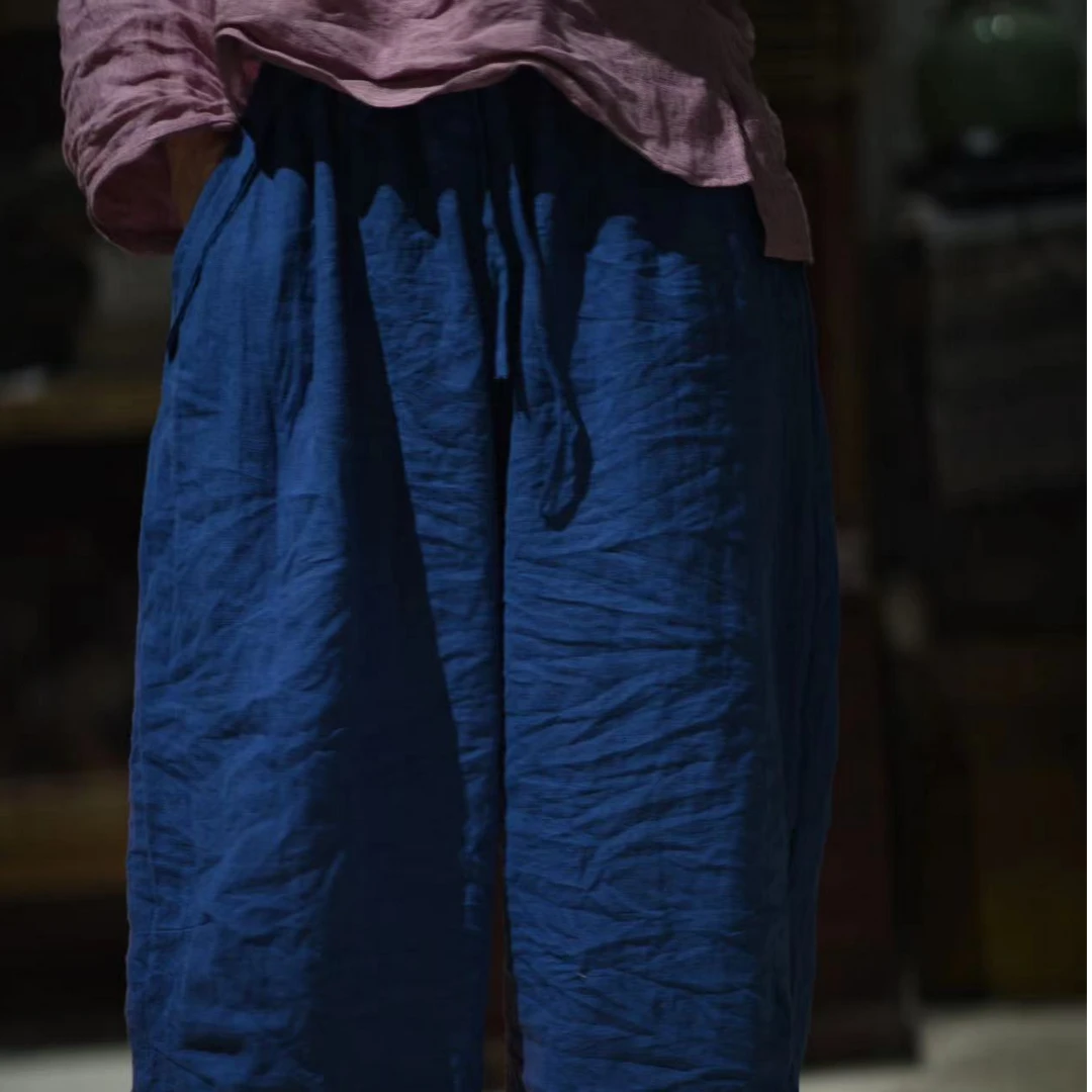 素年未央 SN06 复古工艺苎麻宽松松紧腰休闲裤