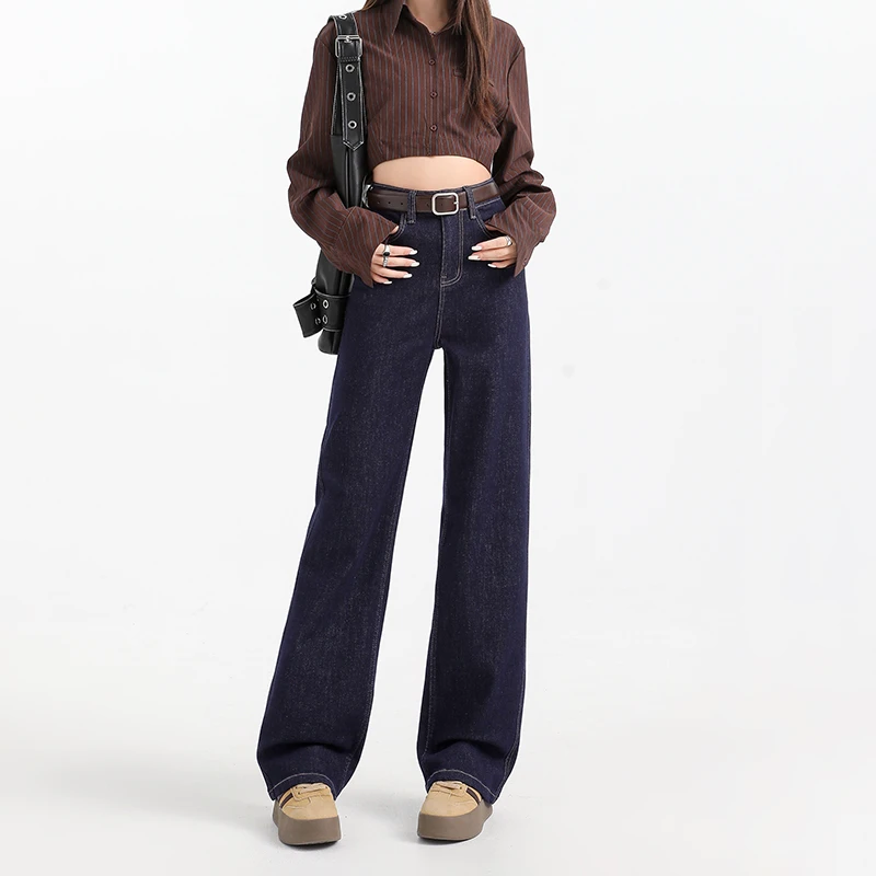 防褪色牛仔裤阔腿高腰显瘦休闲百搭复古宽松秋冬加绒336