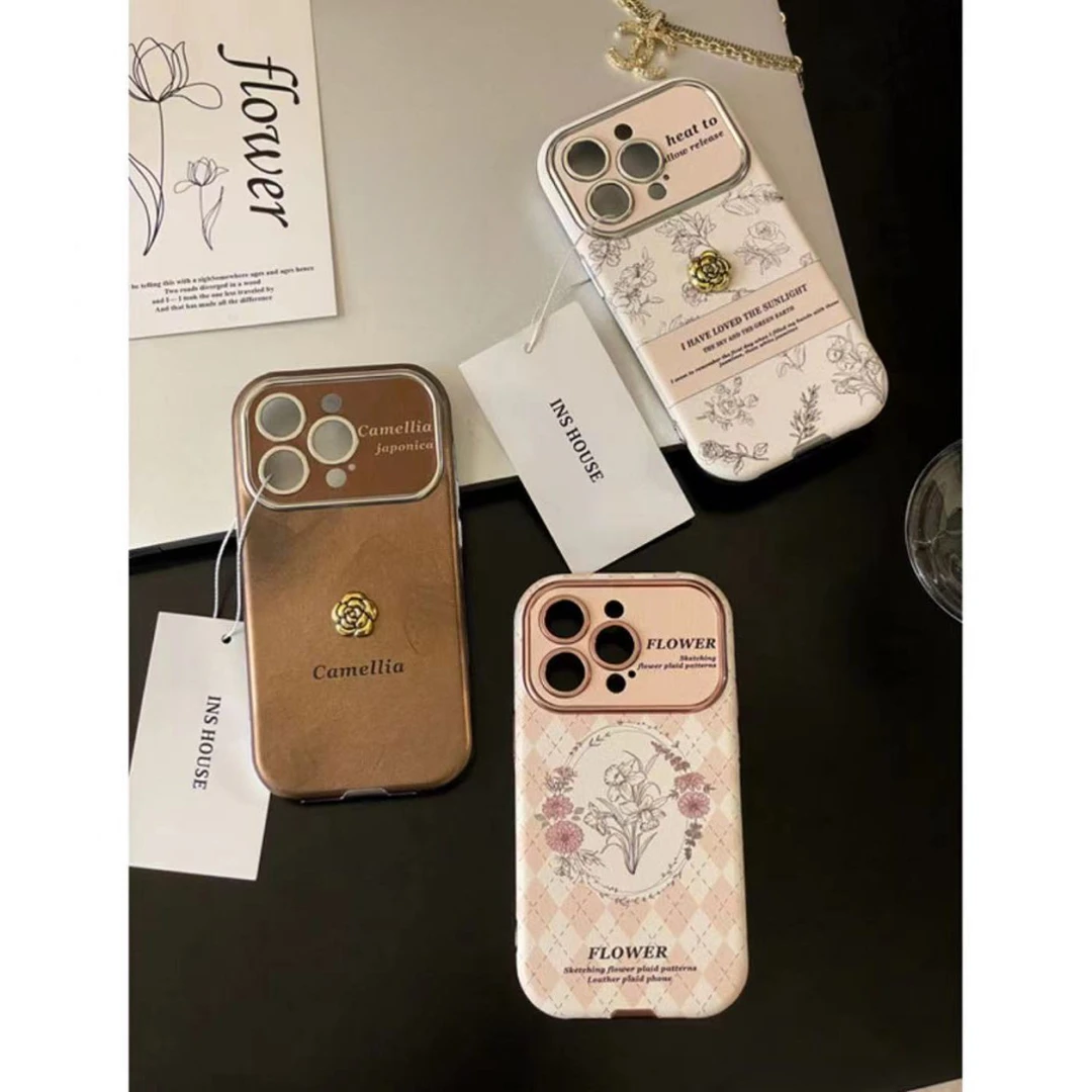 高级仿皮复古花朵适用15promax苹果14新款iPhone13手机壳12全包11