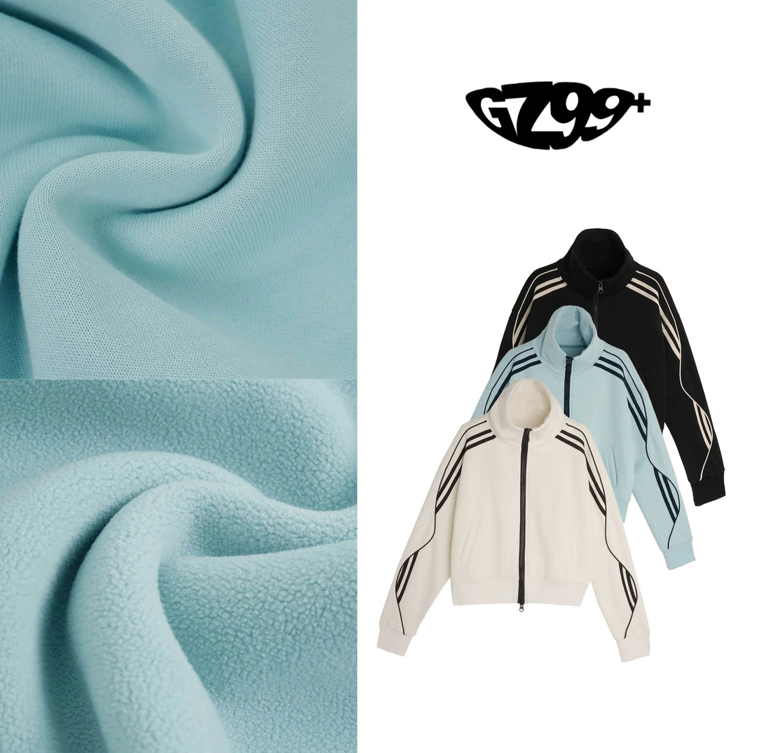 小九推荐 冬季新款加绒加厚拼接织带双拉链外套-T9942