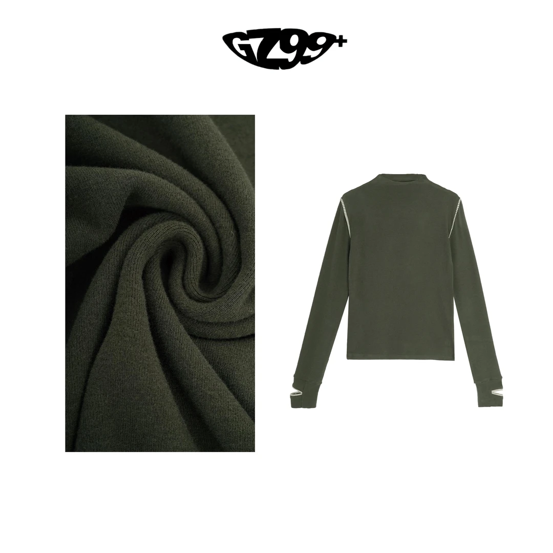 小九推荐 释义慰力 秋冬新款简约时尚加厚绒面长袖上衣-T9926