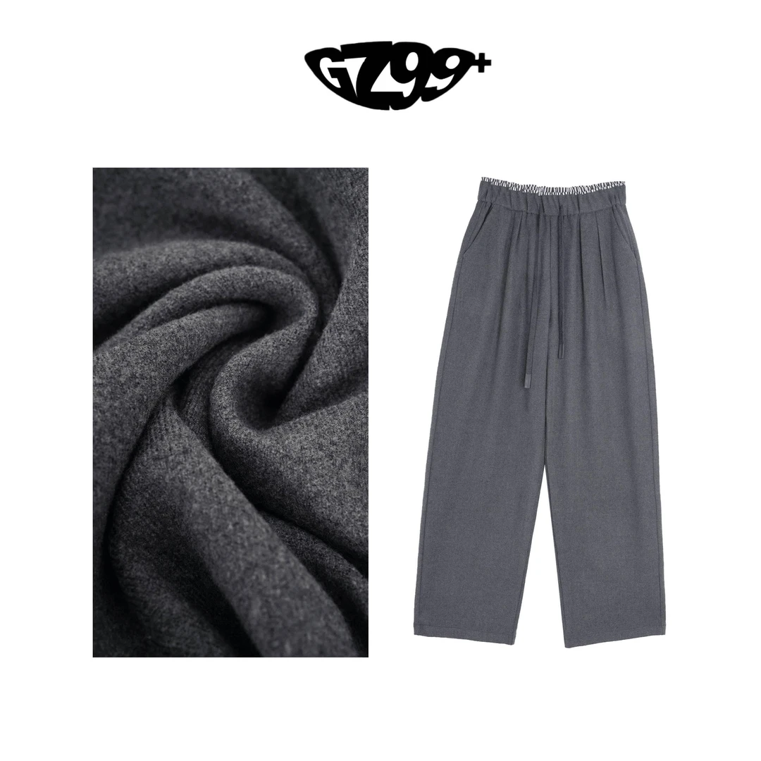 小九推荐 冬季抽绳松紧腰 [双面蛋白绒] 直筒休闲裤-K6903