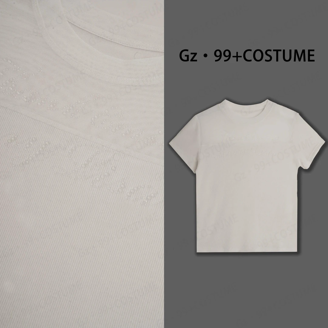 〖小九推荐〗浓意蜜意 2024夏季  网纱拼接镶钻T恤-T8932