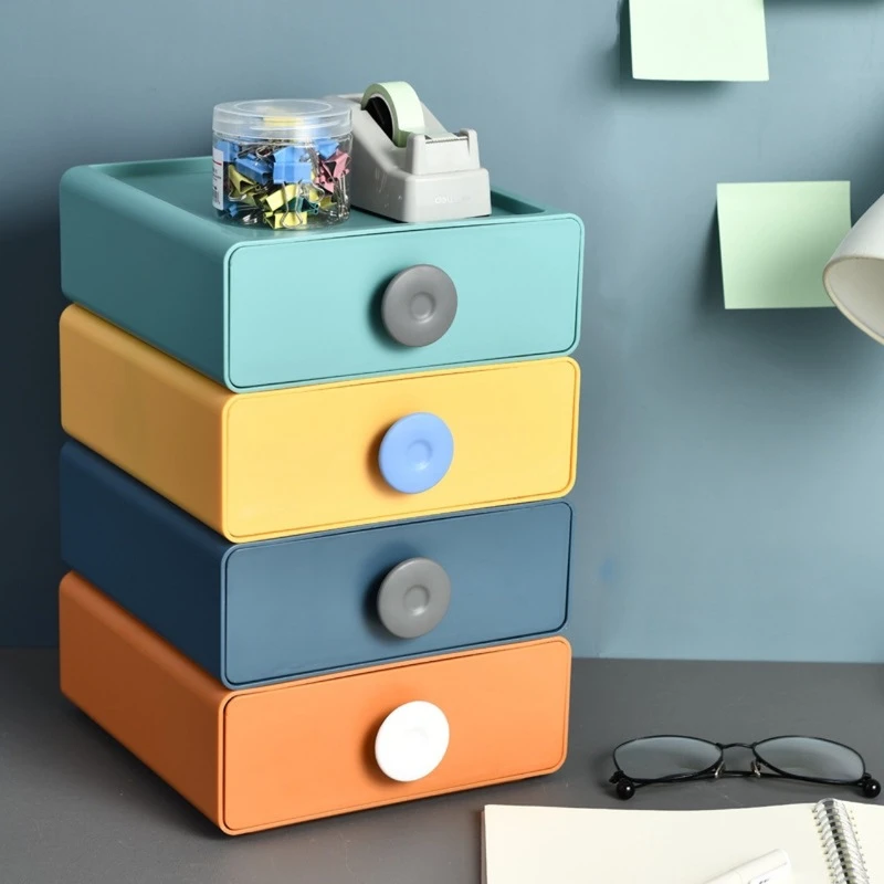 加厚桌面抽屉式收纳盒办公收纳塑料整理首饰置物盒可叠撞色收纳盒