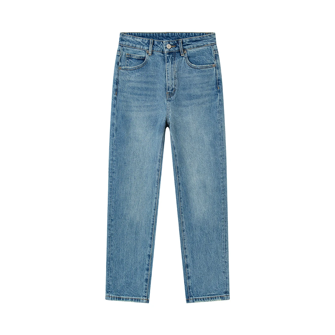 F301直筒烟管牛仔裤女2024新款高腰显瘦九分裤