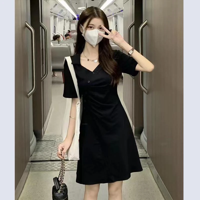 设计感小众收腰休闲清凉连衣裙小个子2024夏季新款POLO领显瘦裙子