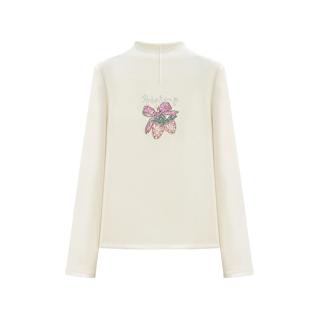 【清仓微瑕不影响穿搭】冬季新款羊脂白重工草莓烫钻打底上衣#2369