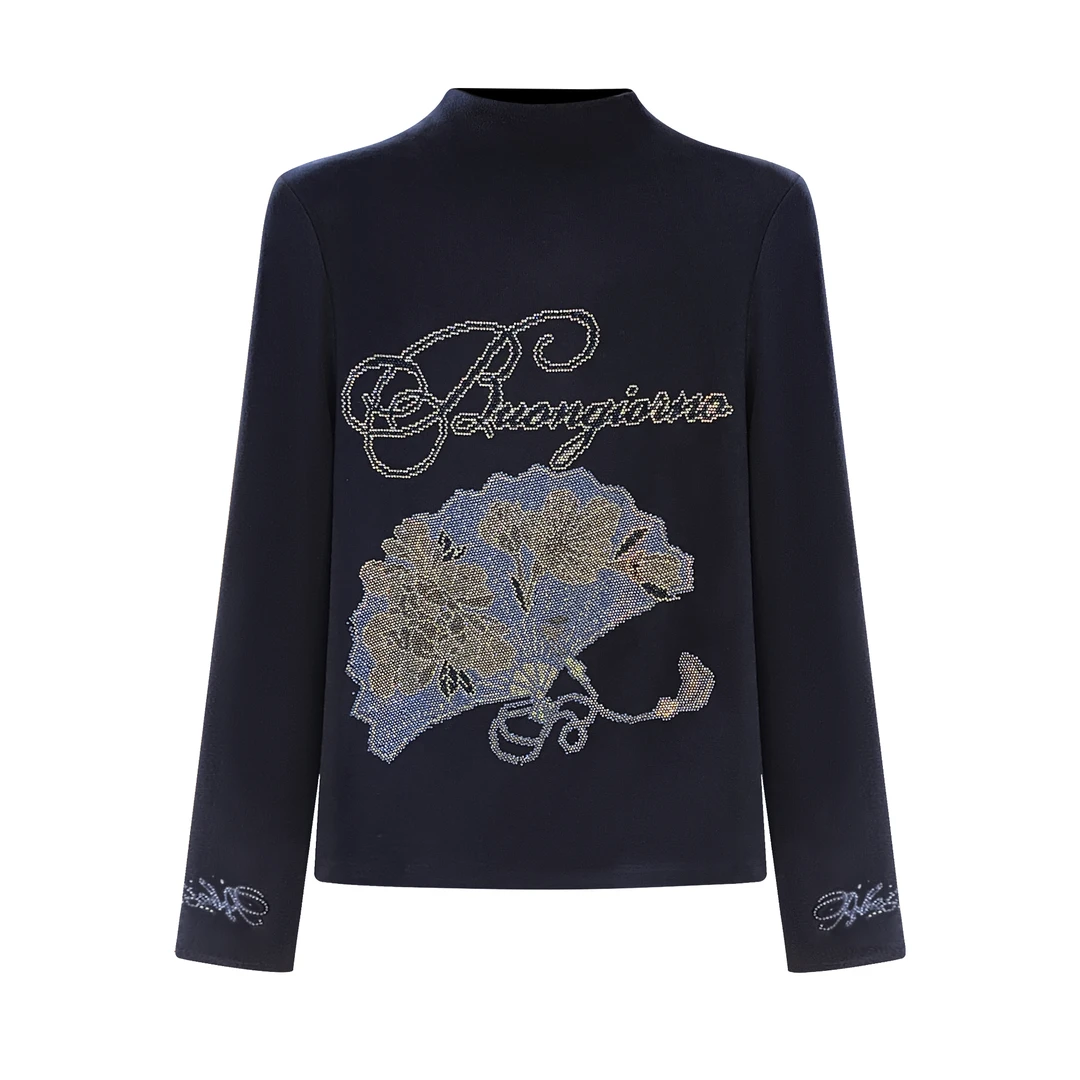 秋季新款时尚轻奢重工印花休闲打底上衣#2265