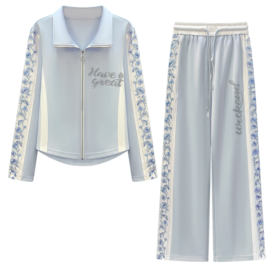 【清仓微瑕不影响穿搭】春秋款时尚气质烫钻长袖上套装#2171/2172