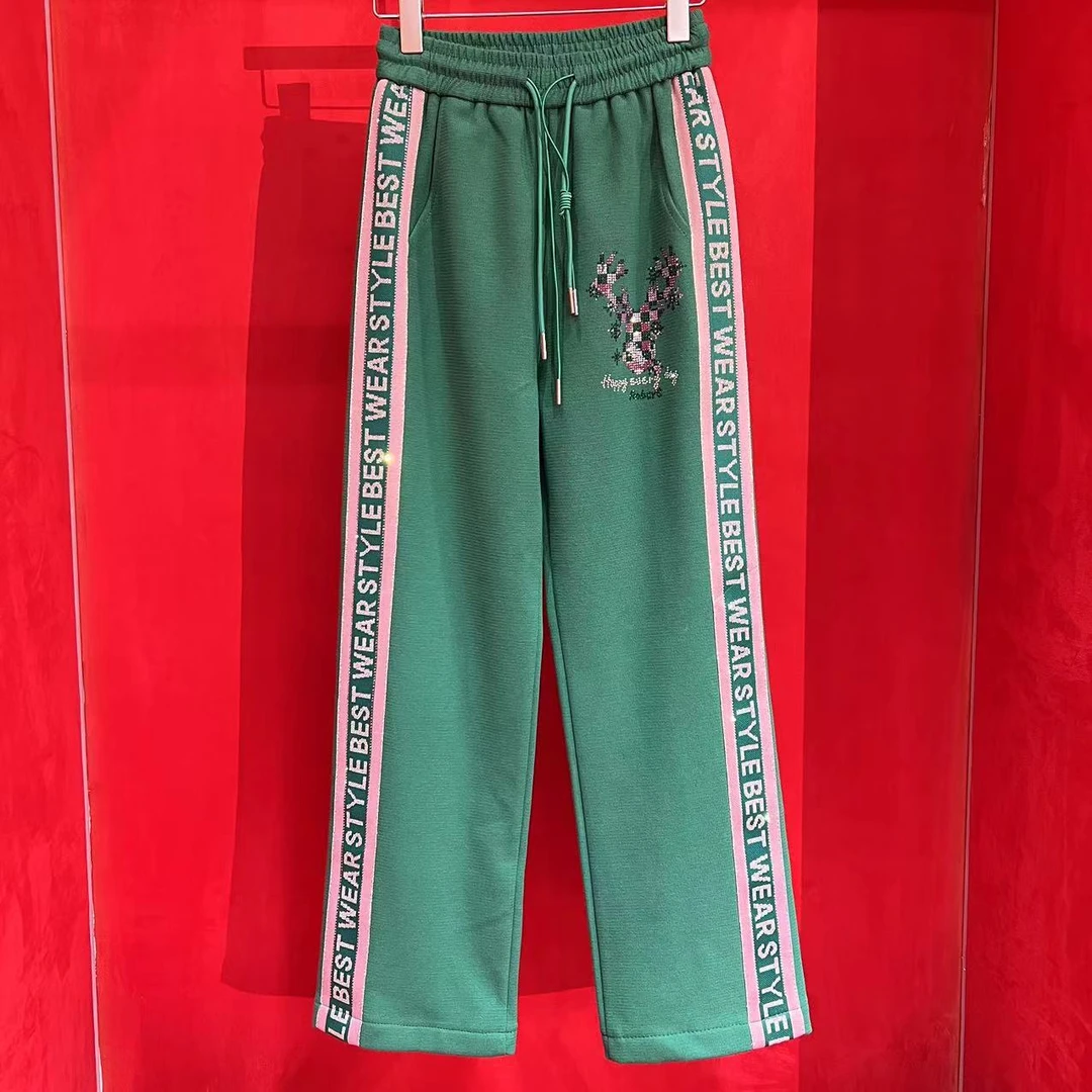 冬装设计师款【加绒加厚】时尚女士气质烫钻休闲裤7587