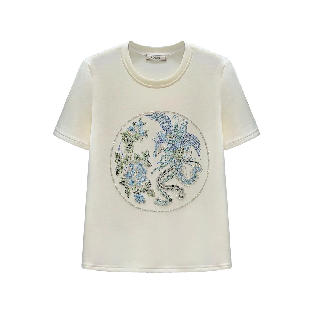 夏季设计师款时尚镶钻轻奢休闲短袖#7743