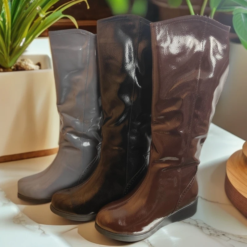 新疆包邮 加绒时尚长靴 V203漆皮